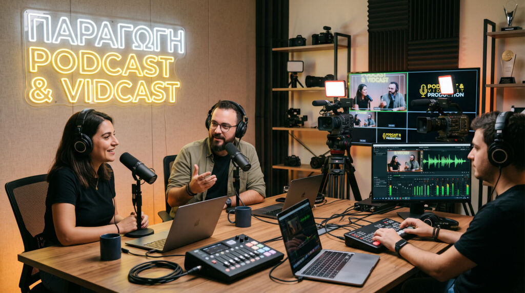 video podcast, βιντεοσκόπηση podcast, επαγγελματικό podcast, podcast για επιχειρήσεις, Παραγωγή Podcast & Video Podcast | Dimisign